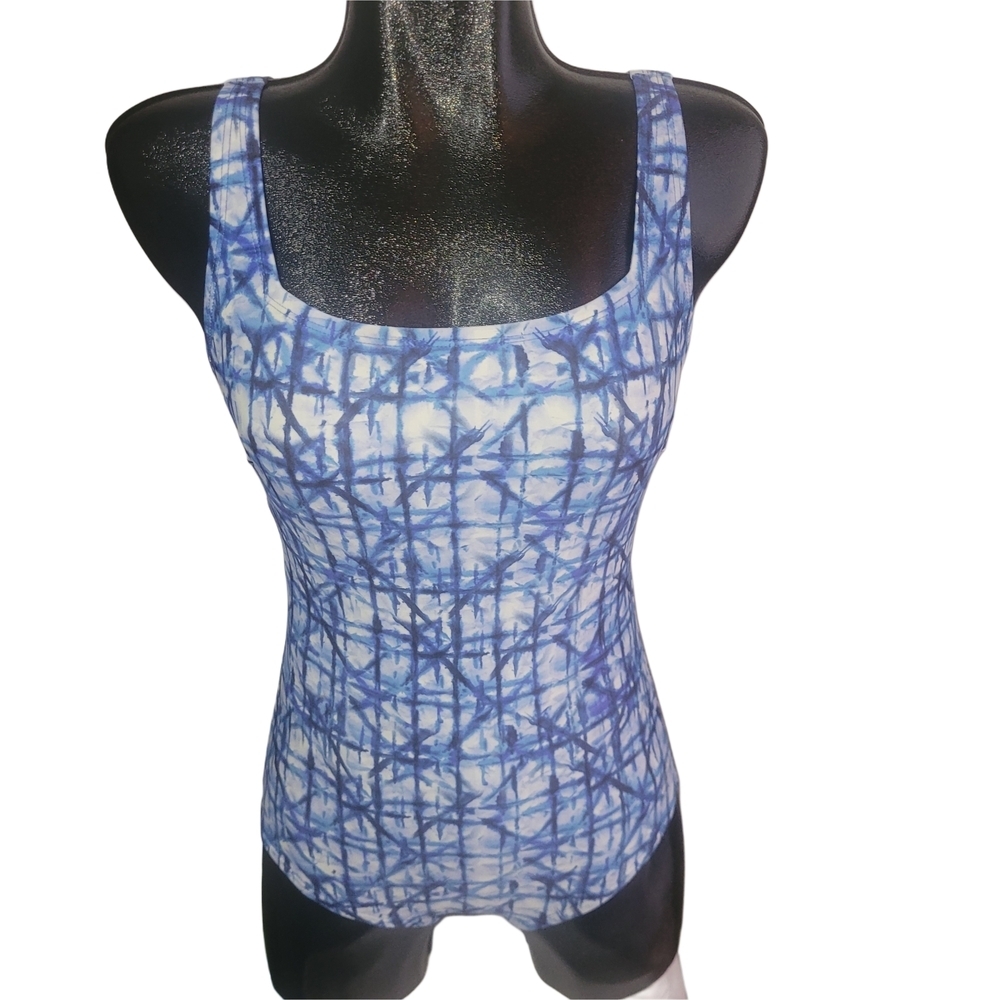 Speedo Blue and White Patterned One Piece Swimsuit Size 6